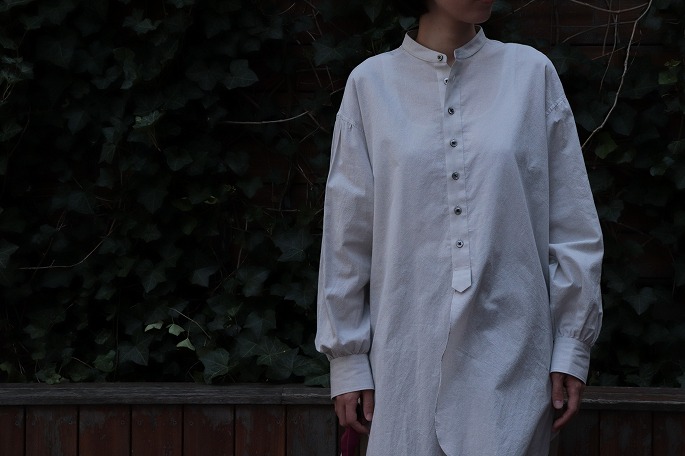 Phlannèl / Cotton Silk Check Band Collar Over Sized Shirt / 20.8.22-  Release / Ito - BLOOMBRANCH