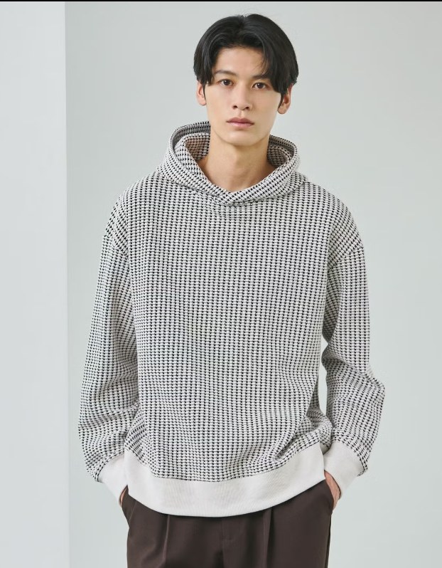 高校生男子におすすめの白いワッフル地プルパーカー