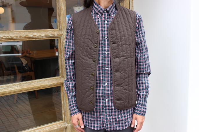 ts(s)<br />
Quilted Liner Vest<br />
COLOR /　KHAKI,NAVY,<br />
SIZE / 1.2<br />
Made in USA<br />
PRICE / 39,000+tax<br />
<br />
GITMAN BROTHERS<br />
BD SHIRT<br />
COLOR / GREEN,NAVY,BLUE<br />
SIZE / S,M<br />
Made in USA<br />
PRICE / 22,000+tax<br />
<br />
