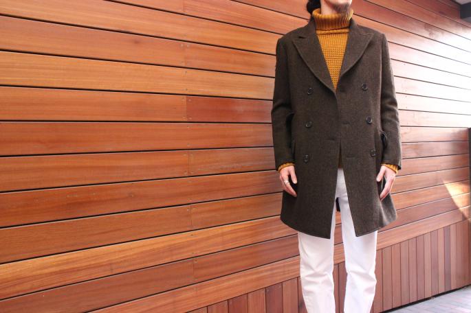 NAISSANCE<br />
TWEED CHESTER COAT<br />
COLOR / Khaki<br />
SIZE / S,M<br />
Made in Japan<br />
PRICE / 60.000+tax<br />
<br />
NAISSANCE<br />
WAFFLE TURTLE NECK KNIT<br />
COLOR / Mustard<br />
SIZE / S,M<br />
Made in Japan<br />
PRICE / 38.000+tax<br />
<br />
