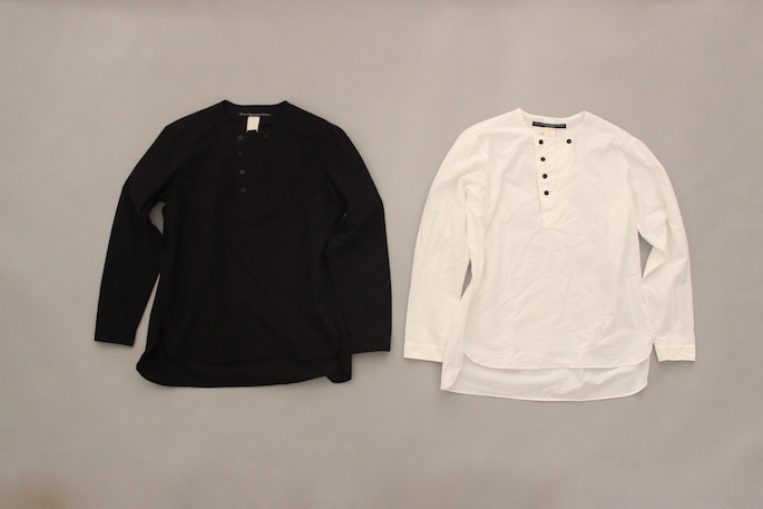 HEIGHT / 168cm<br />
WEAR SIZE /3<br />
<br />
GARMENT REPRODUCTION OF WORKERS<br />
<br />
NEW HENRY NECK SHIRTS<br />
COLOR / White,Black<br />
SIZE / 3,4<br />
Made In Japan<br />
PRICE / 24.000+tax <br />
<br />
CASEY CASEY<br />
PANT　STRIPE<br />
COLOR / Gray<br />
SIZE / S,M<br />
Made In France<br />
PRICE / 72.000+tax <br />
