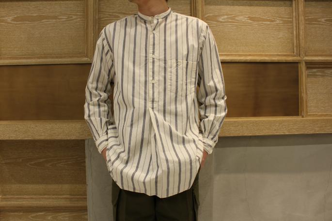 HIGHT / 168cm<br />
WEAR SIZE / S<br />
<br />
Phlannel<br />
Pillow Stripe Grandfather Shirt  <br />
COLOR / White,Khaki<br />
SIZE / S,M,L<br />
Made In Japan<br />
PRICE / 26,000+tax<br />
<br />
Vintage<br />
French Military Later M-47 Cargo Pants Dead Stock<br />
SIZE / 11<br />
Made In France<br />
PRICE / 19,000+tax<br />
<br />
Needles<br />
Troentrop×Needles Swedish Clog<br />
COLOR / Black<br />
SIZE / 40,41<br />
Made In Sweden<br />
PRICE / 24,000+tax<br />
